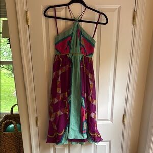 Nicole Miller Colorful Geometric Midi Scarf Dress Y2K boho